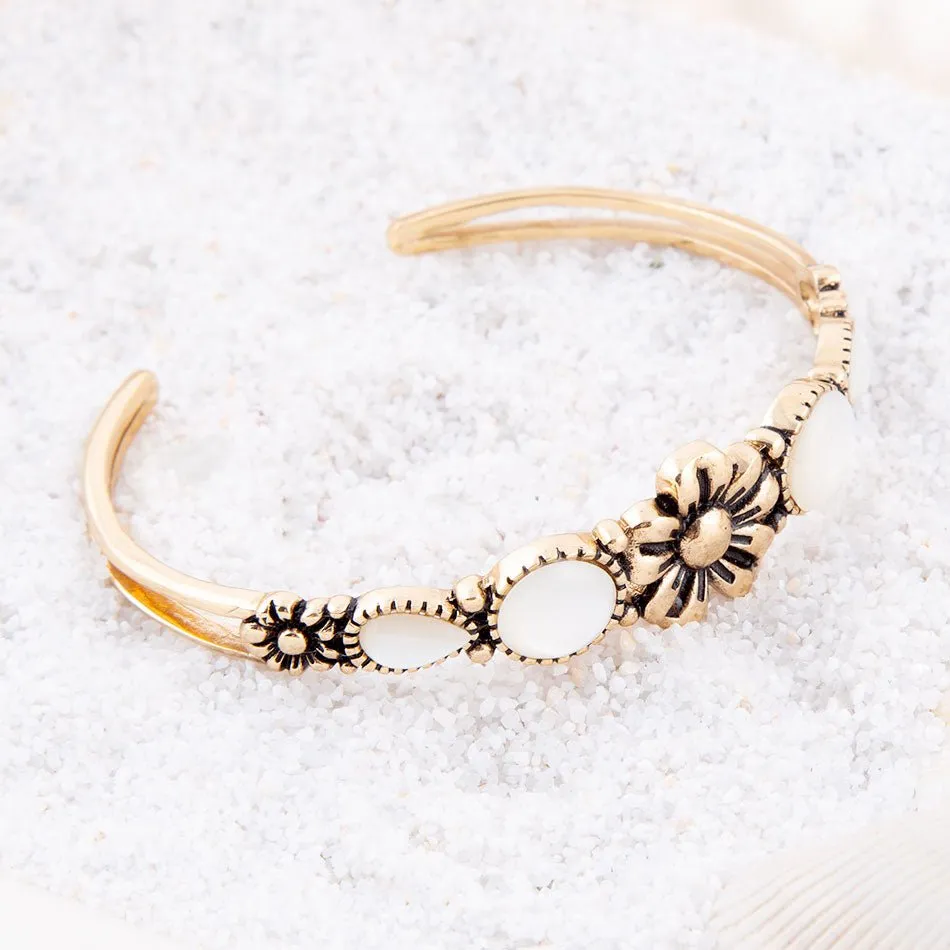 Floral White Mother of Pearl Golden Cuff Bracelet sold by Barse product image thumbnail 3