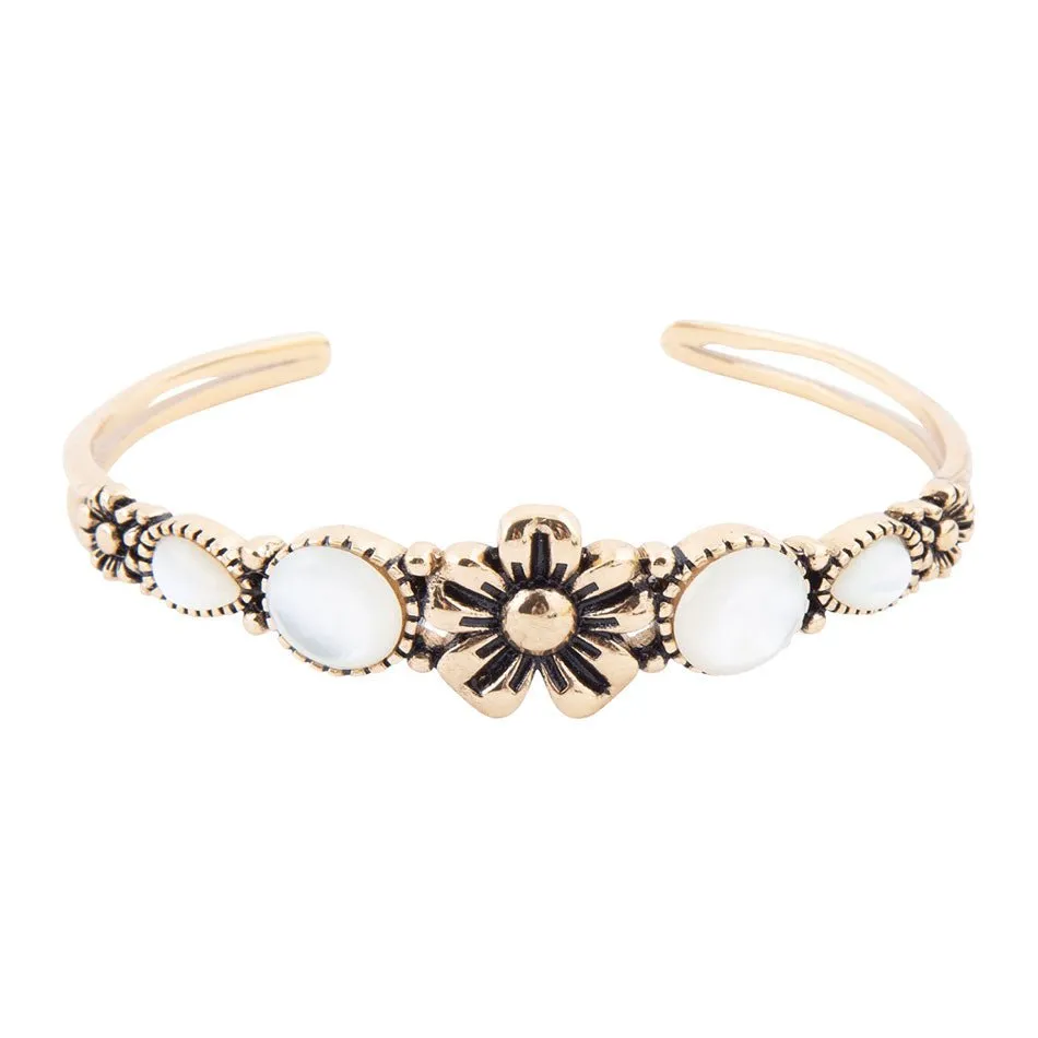 Floral White Mother of Pearl Golden Cuff Bracelet sold by Barse product image thumbnail 5