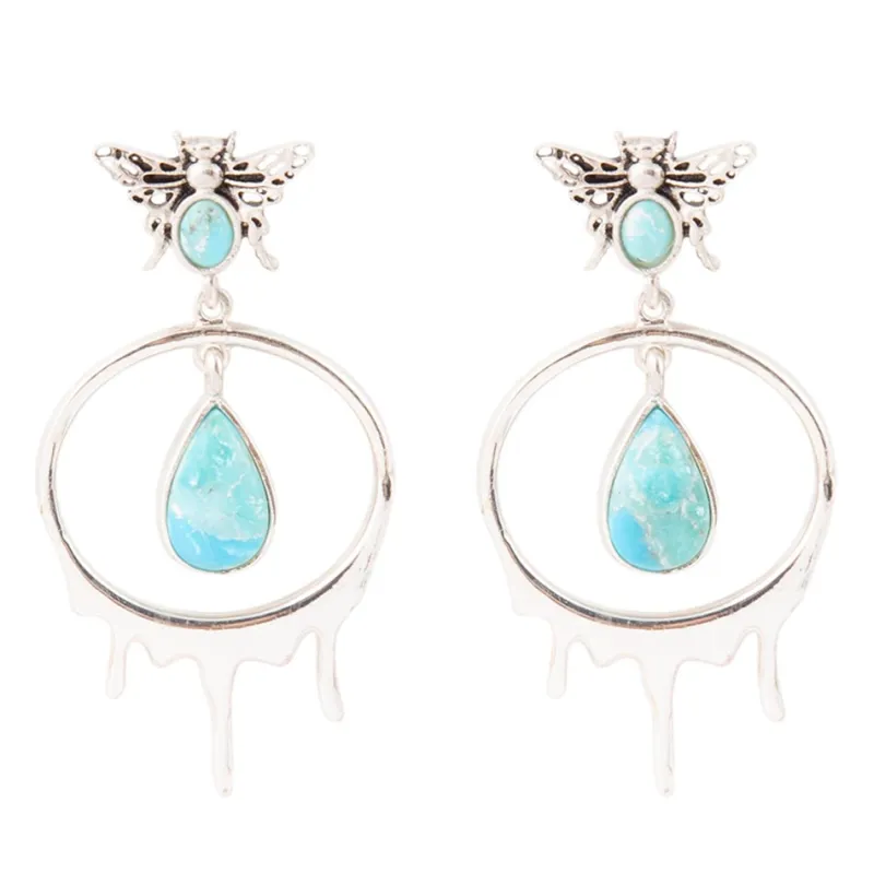 Honey Blue Turquoise Sterling Silver Drop Earrings sold by Barse