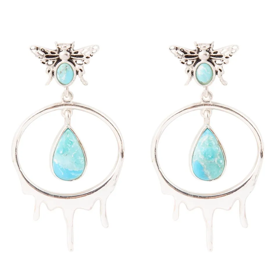 Honey Blue Turquoise Sterling Silver Drop Earrings sold by Barse