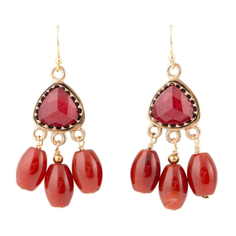 Filigreed Merlot Red Quartz Golden Drop Earrongs sold by Barse