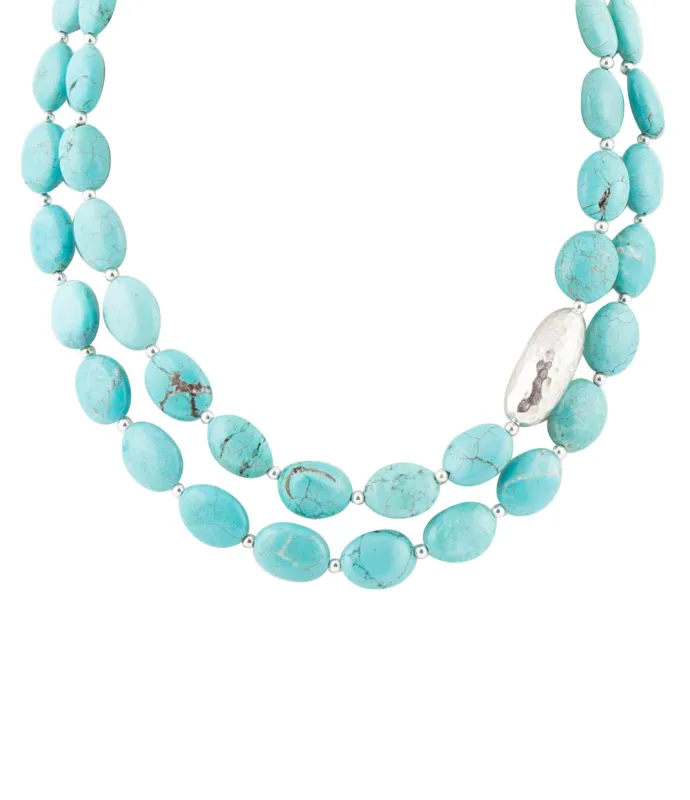 Blue Turquoise Magnesite Sterling Silver Strand Necklace sold by Barse