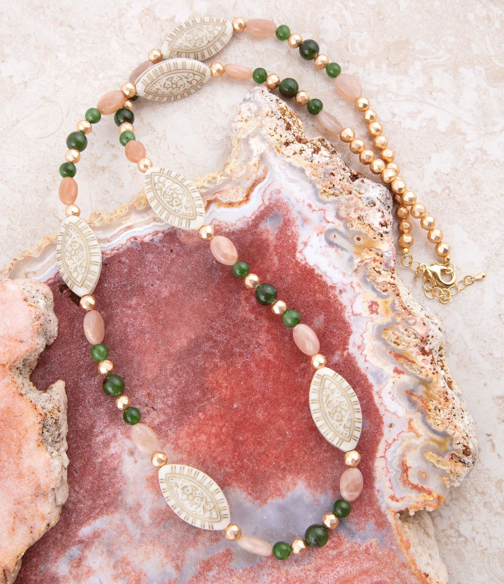 Green Jade and Pink Sunstone Golden Necklace sold by Barse product image thumbnail 3