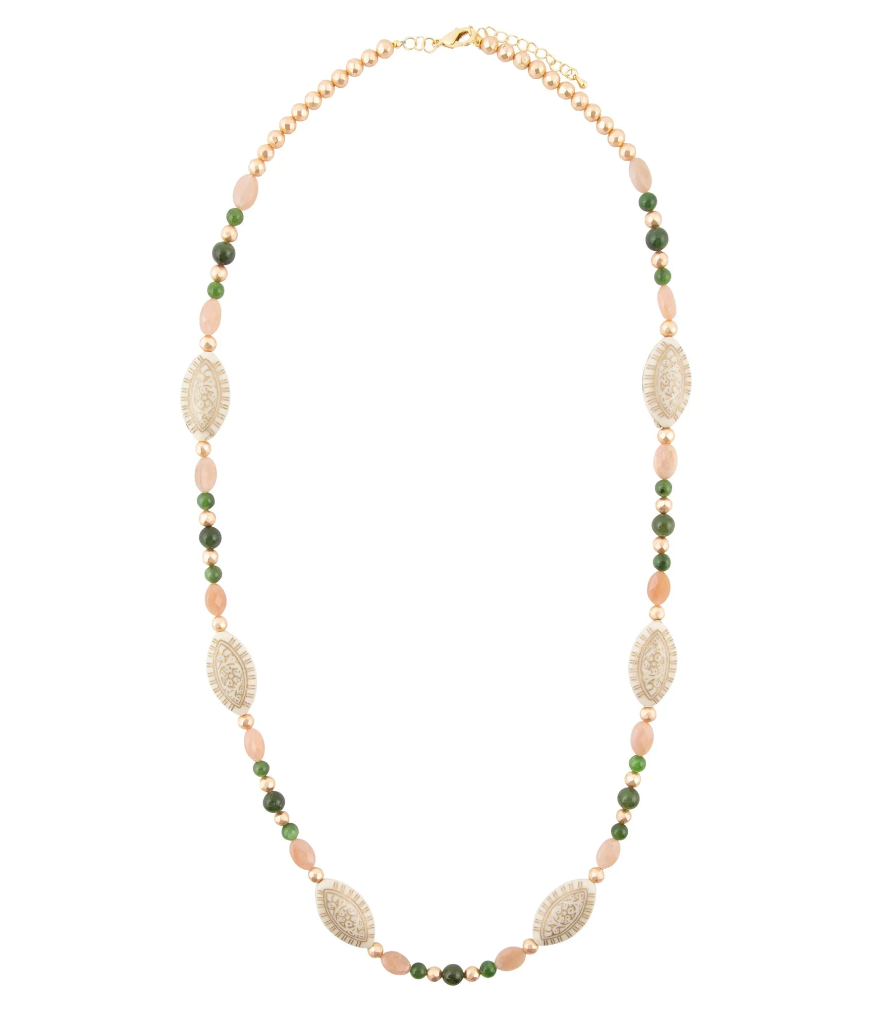 Green Jade and Pink Sunstone Golden Necklace sold by Barse product image thumbnail 4