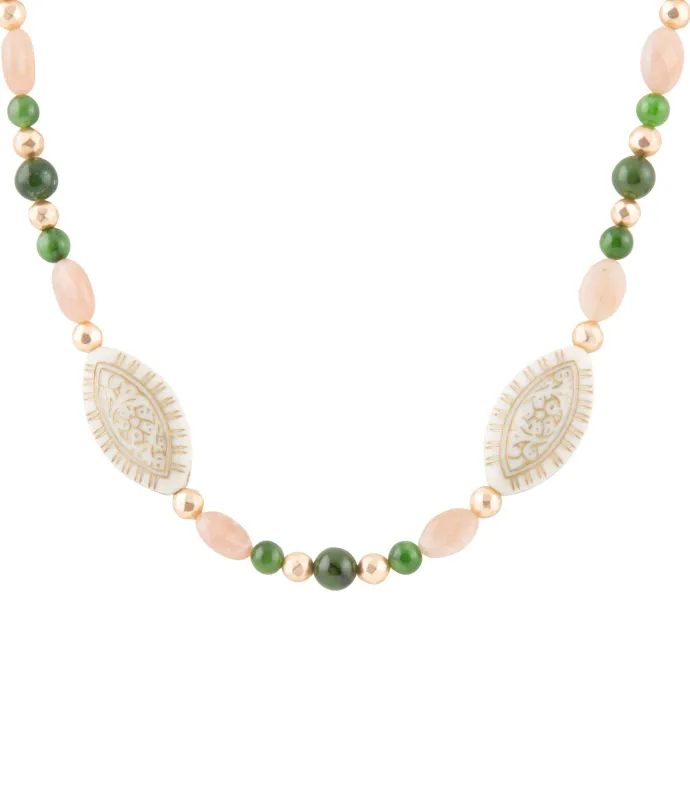 Green Jade and Pink Sunstone Golden Necklace sold by Barse