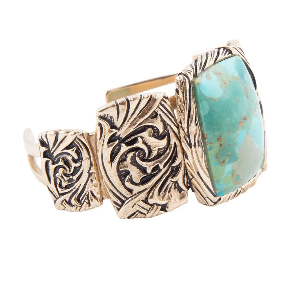 Jacquard Blue Turquoise Solid Golden Cuff Bracelet sold by Barse