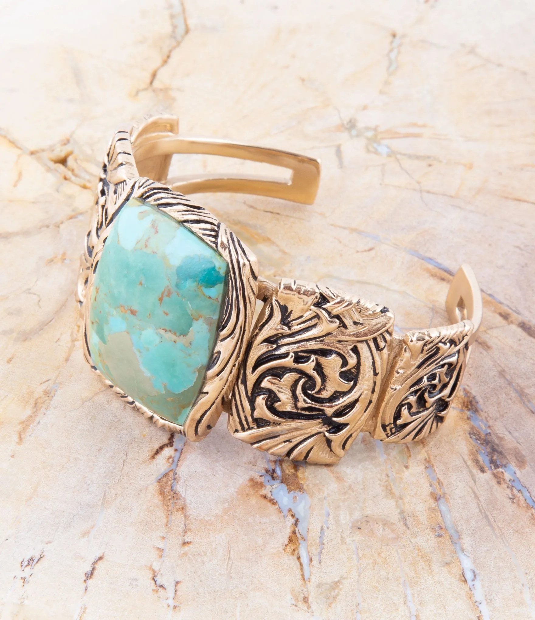 Jacquard Blue Turquoise Solid Golden Cuff Bracelet sold by Barse product image thumbnail 4