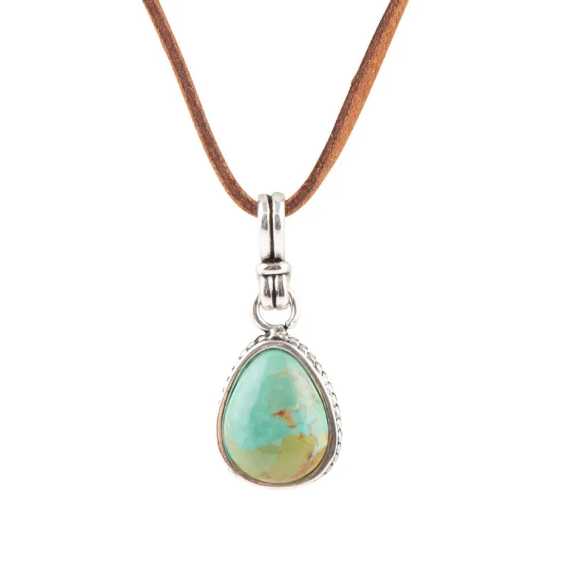 Basic Turquoise and Sterling Silver Pendant Leather Necklace sold by Barse