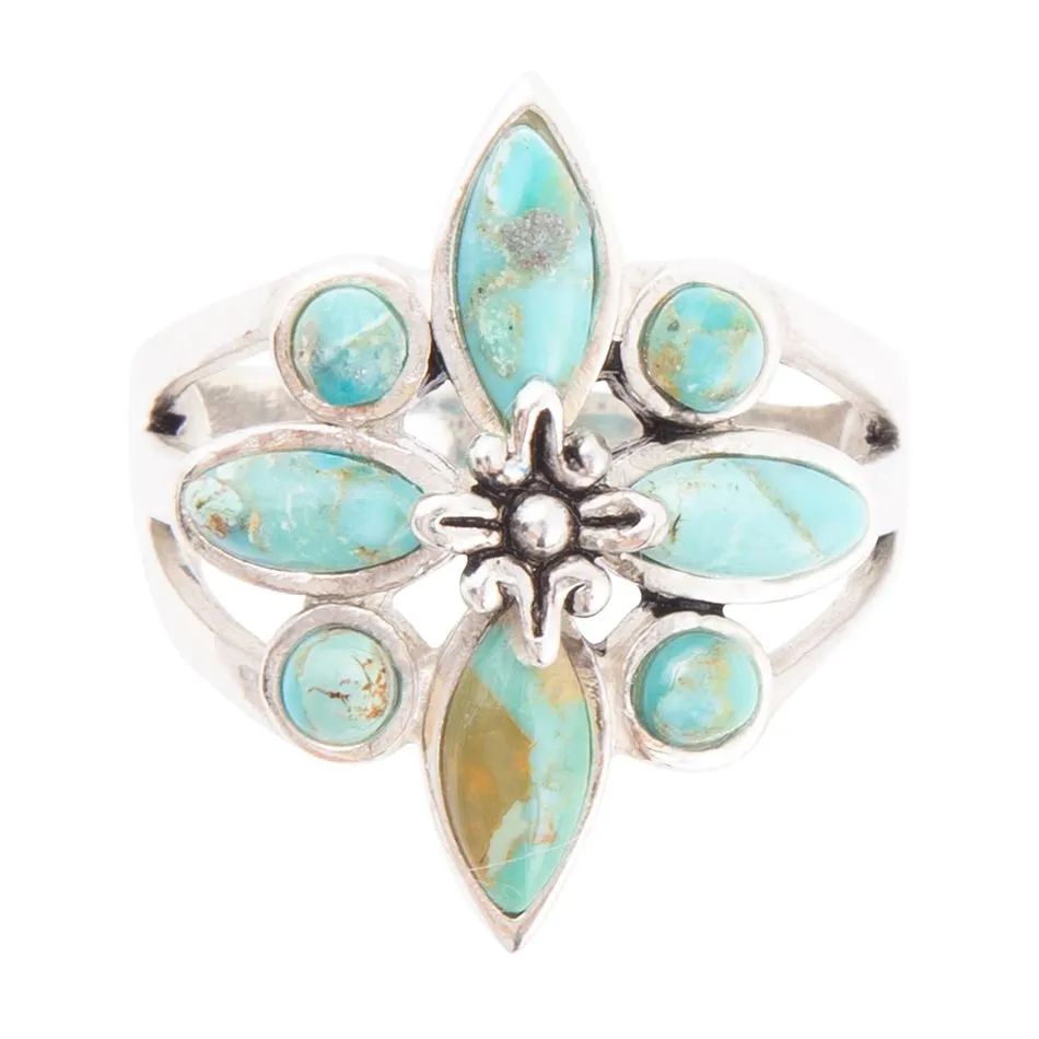 Floral Blue Turquoise and Sterling Silver Statement Ring sold by Barse product image thumbnail 4