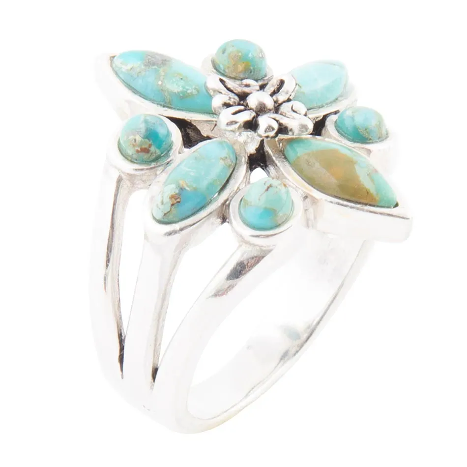 Floral Blue Turquoise and Sterling Silver Statement Ring sold by Barse