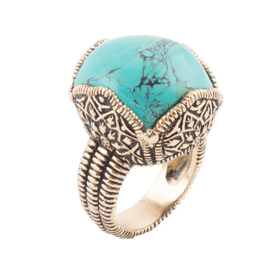 Blue Turquoise Golden Chunky Ring sold by Barse