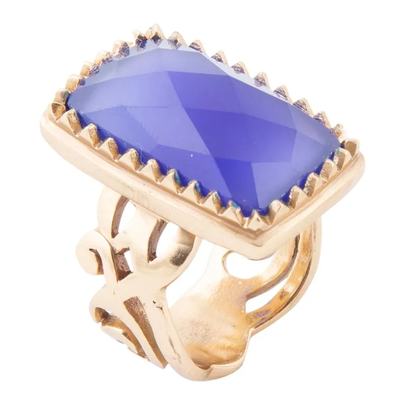 Filigreed Blue Agate Golden Statement Ring sold by Barse