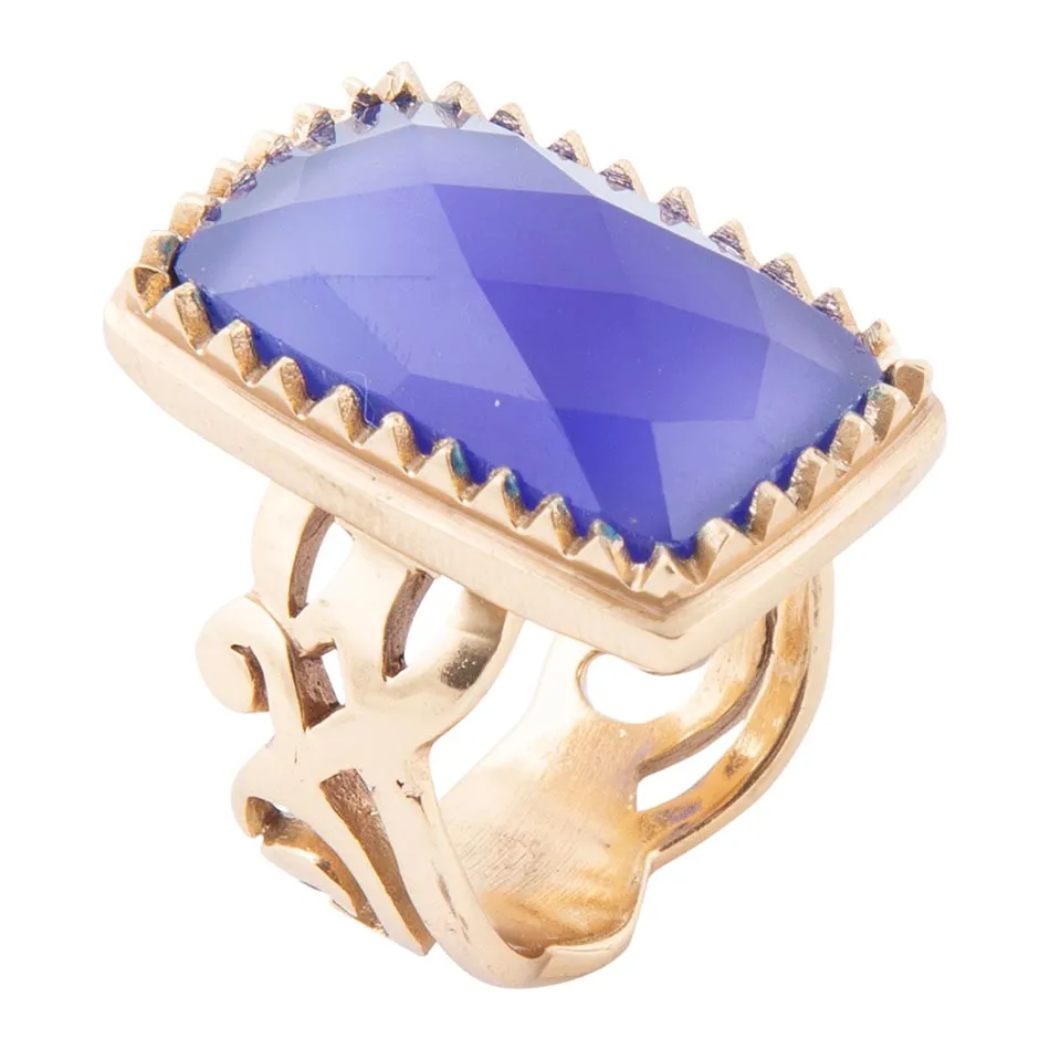 Filigreed Blue Agate Golden Statement Ring sold by Barse