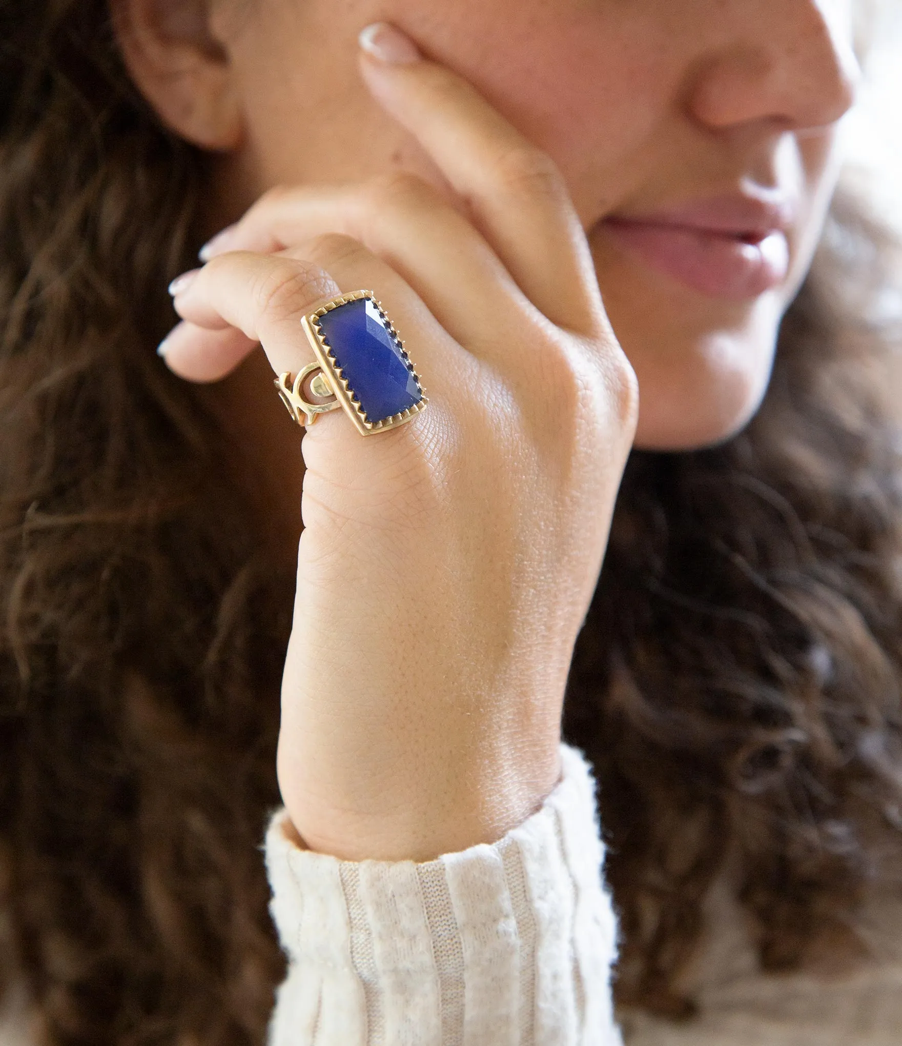 Filigreed Blue Agate Golden Statement Ring sold by Barse product image thumbnail 2