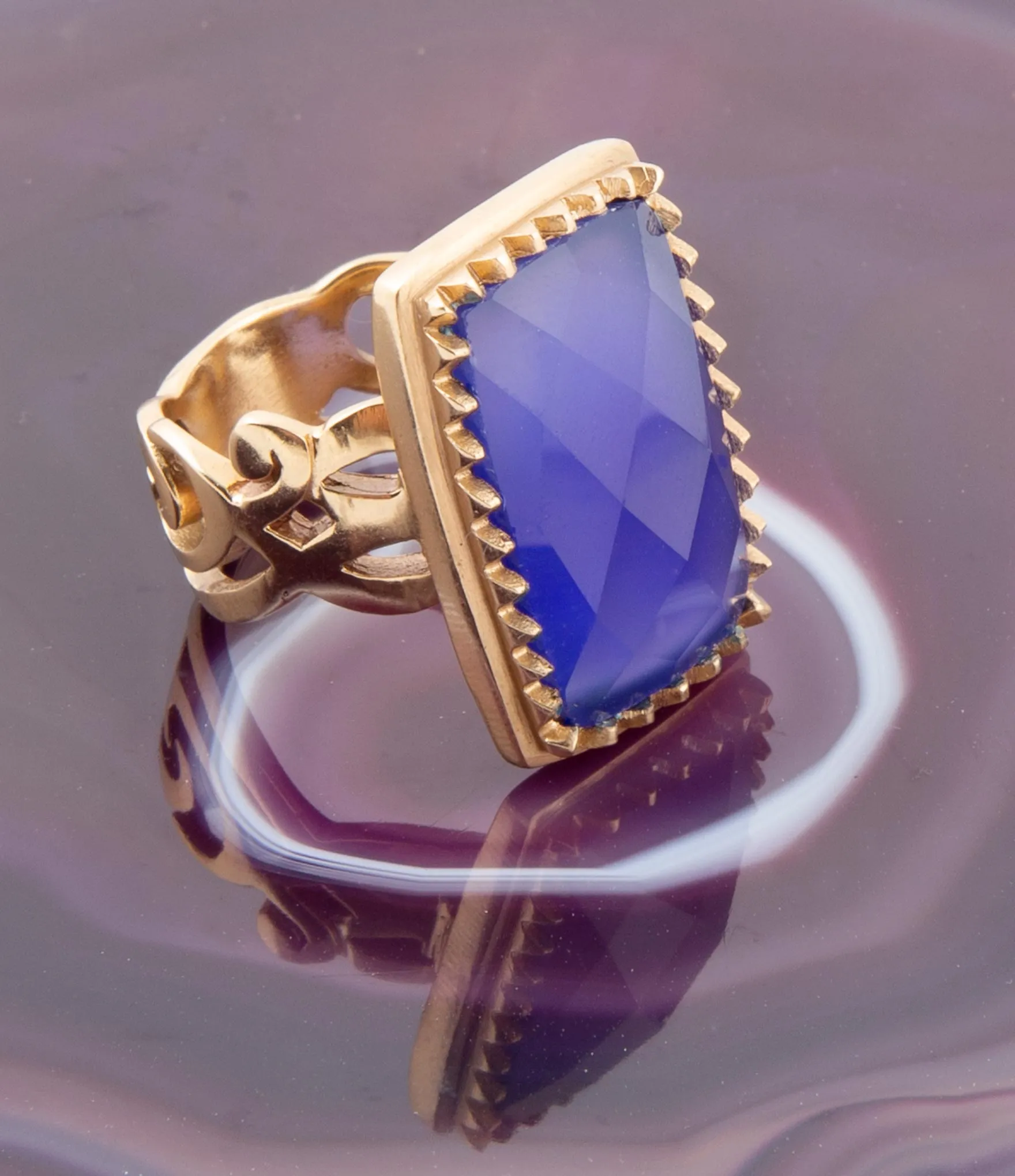 Filigreed Blue Agate Golden Statement Ring sold by Barse product image thumbnail 3