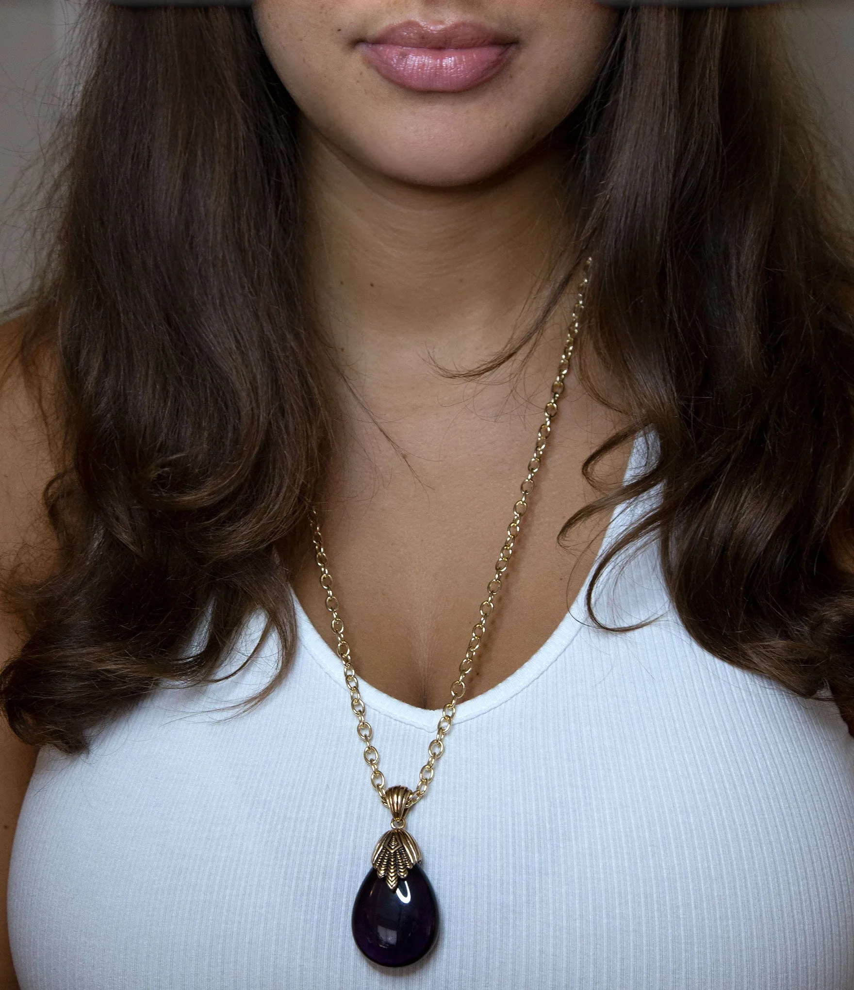 Purple Quartz Teardrop Golden Pendant Necklace sold by Barse product image thumbnail 2