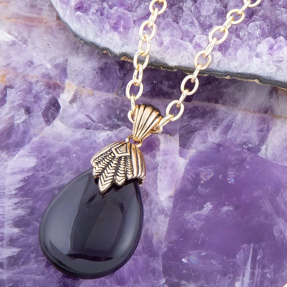 Purple Quartz Teardrop Golden Pendant Necklace sold by Barse product image thumbnail 3