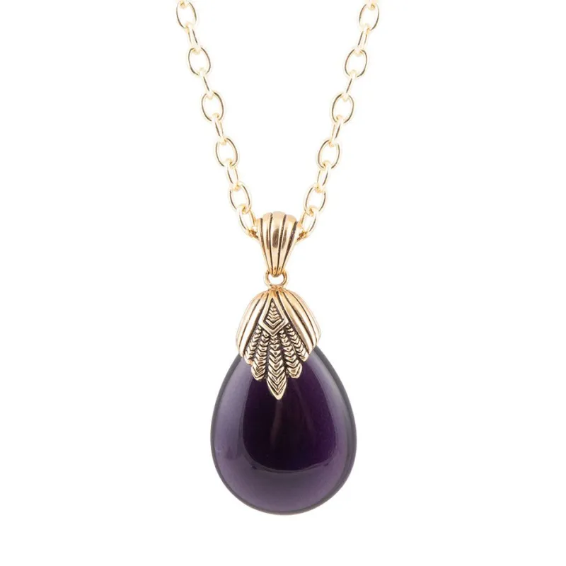 Purple Quartz Teardrop Golden Pendant Necklace sold by Barse