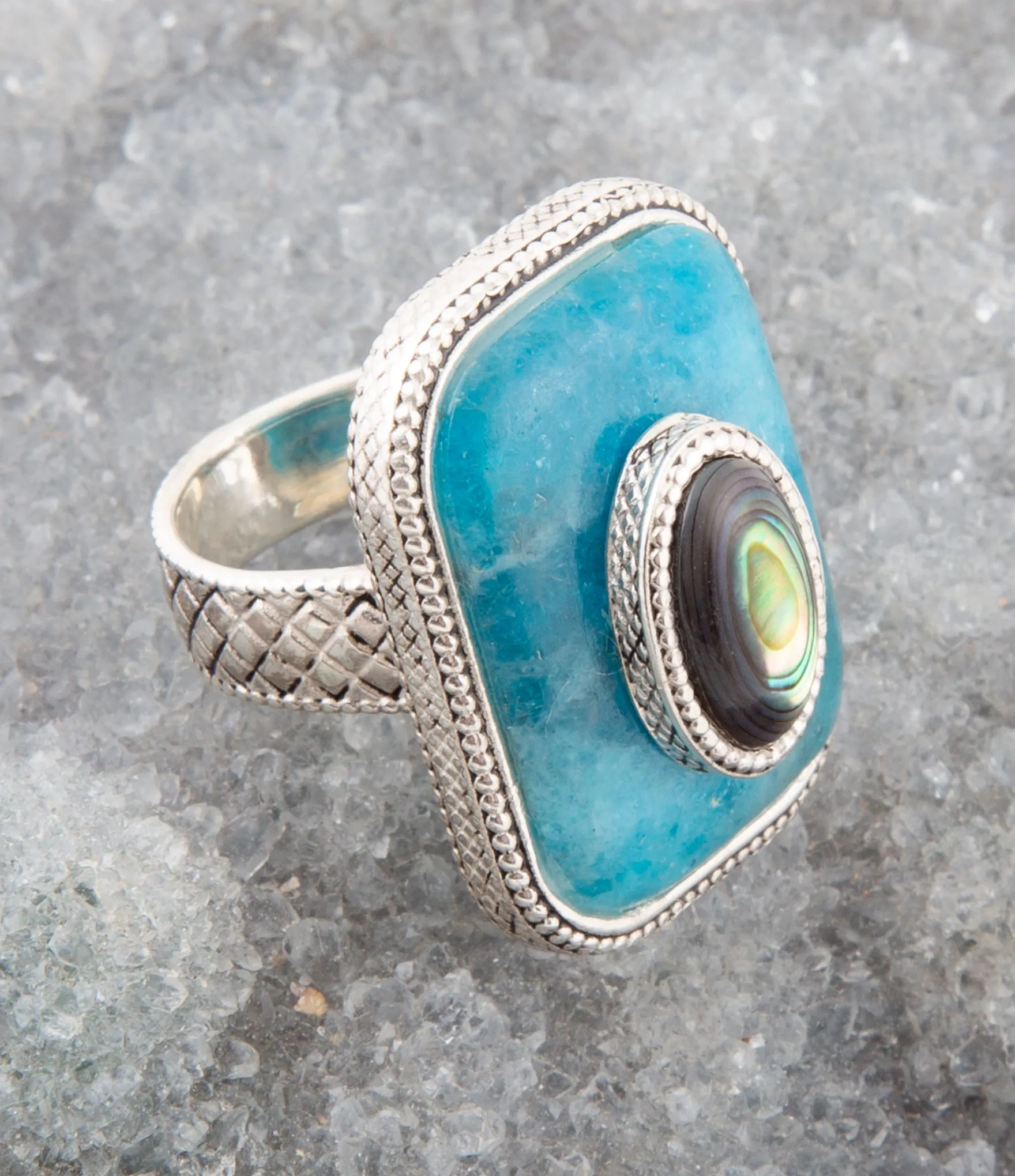 Blue Apatite and Abalone Stacked Sterling Silver Ring sold by Barse product image thumbnail 2