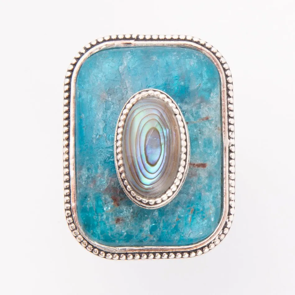Blue Apatite and Abalone Stacked Sterling Silver Ring sold by Barse product image thumbnail 3