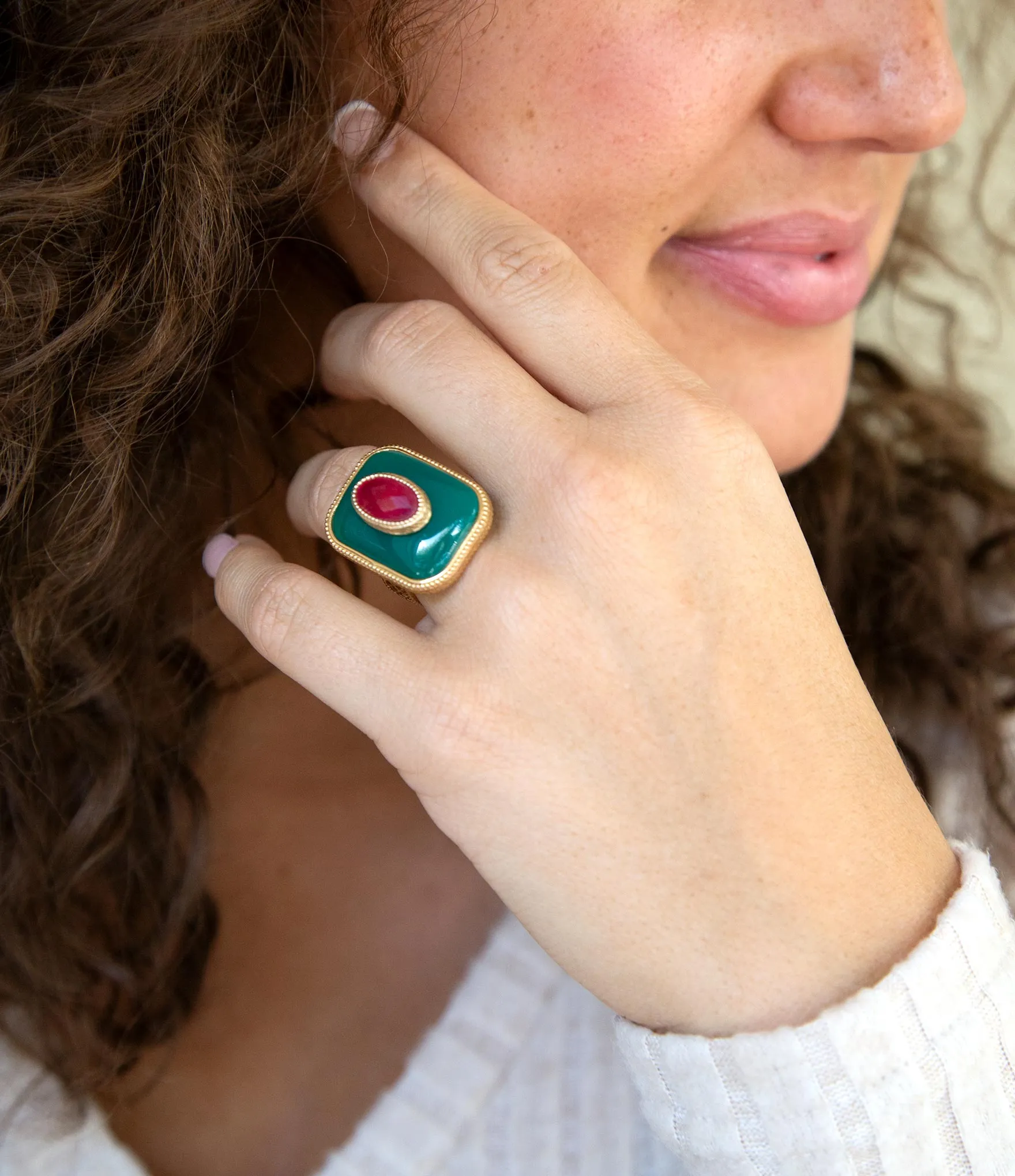 Green Onyx Stacked Red Stone Golden Statement Ring sold by Barse product image thumbnail 2