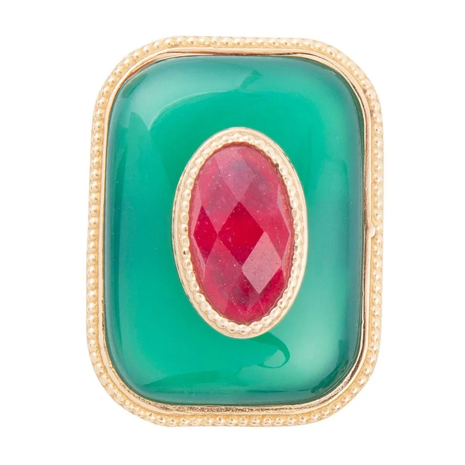 Green Onyx Stacked Red Stone Golden Statement Ring sold by Barse product image thumbnail 4
