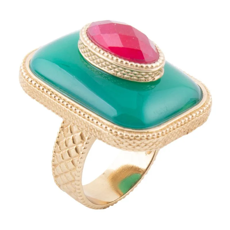 Green Onyx Stacked Red Stone Golden Statement Ring sold by Barse