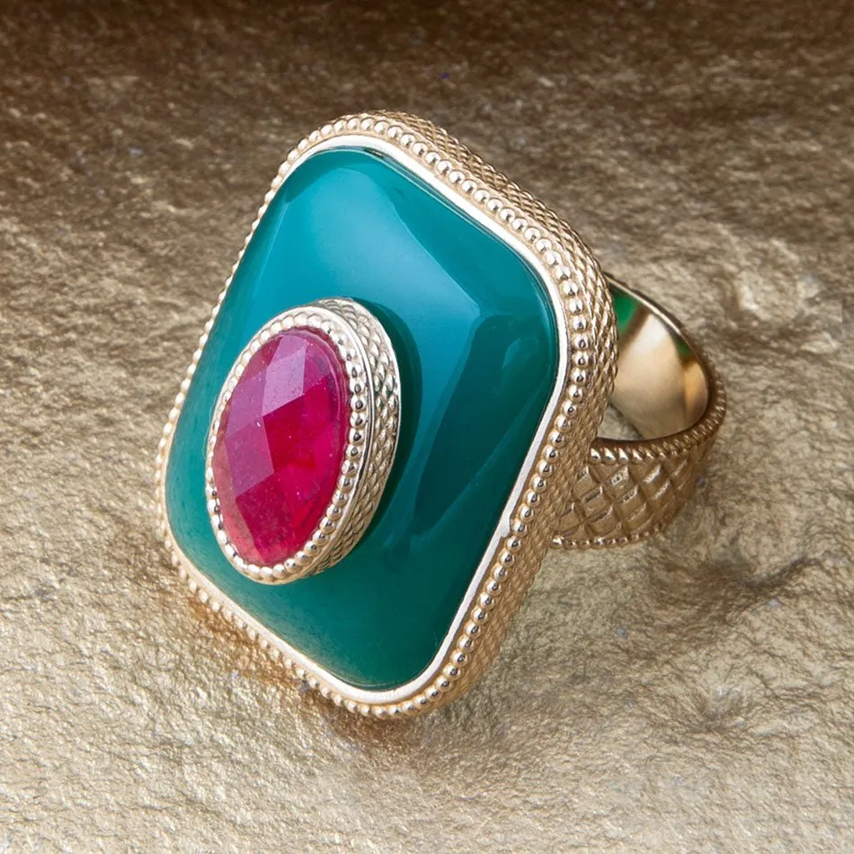 Green Onyx Stacked Red Stone Golden Statement Ring sold by Barse product image thumbnail 3