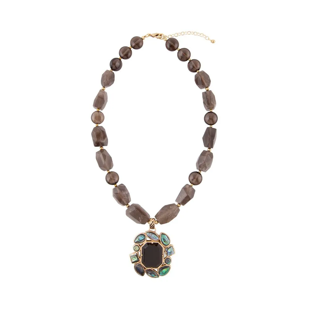 Tribecca Blue Abalone and Black Smoky Quartz Golden Statement Necklace sold by Barse product image thumbnail 5