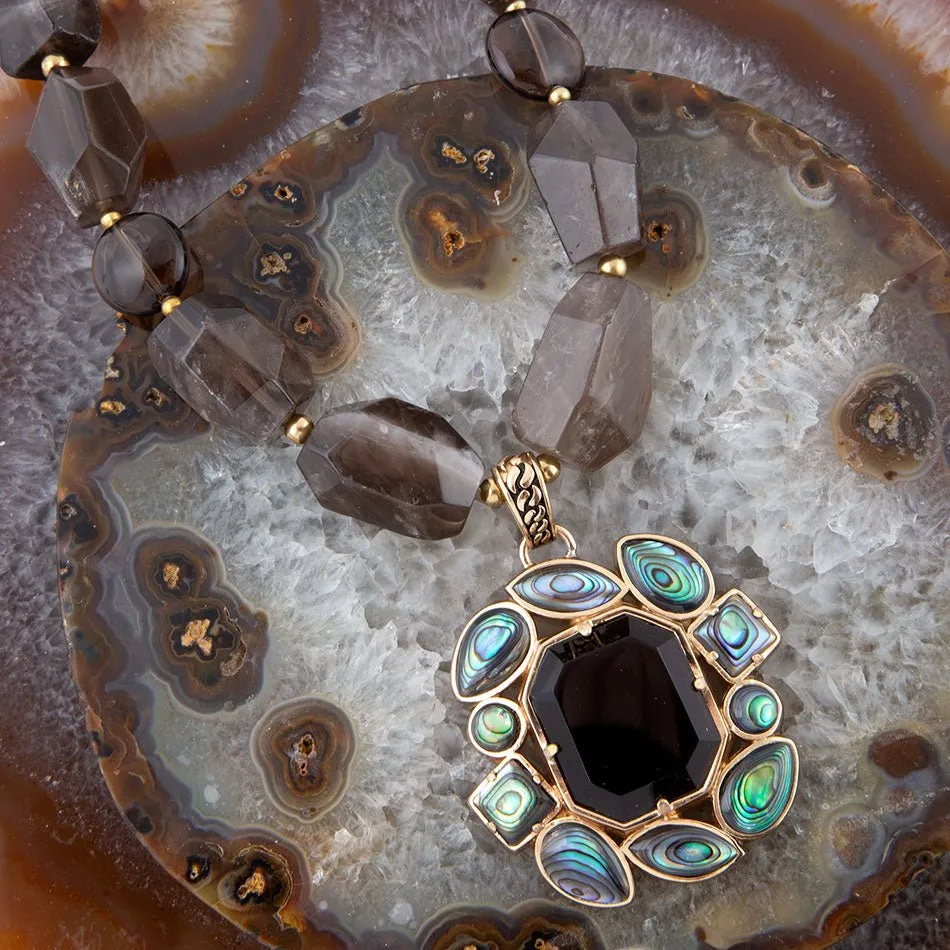 Tribecca Blue Abalone and Black Smoky Quartz Golden Statement Necklace sold by Barse product image thumbnail 3