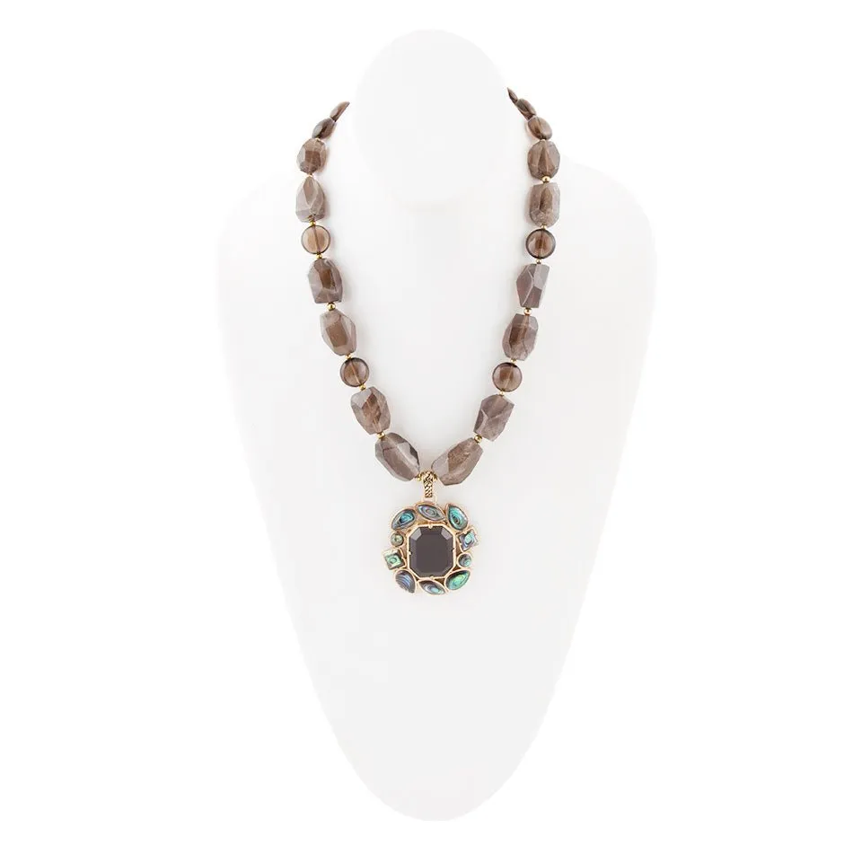 Tribecca Blue Abalone and Black Smoky Quartz Golden Statement Necklace sold by Barse product image thumbnail 4