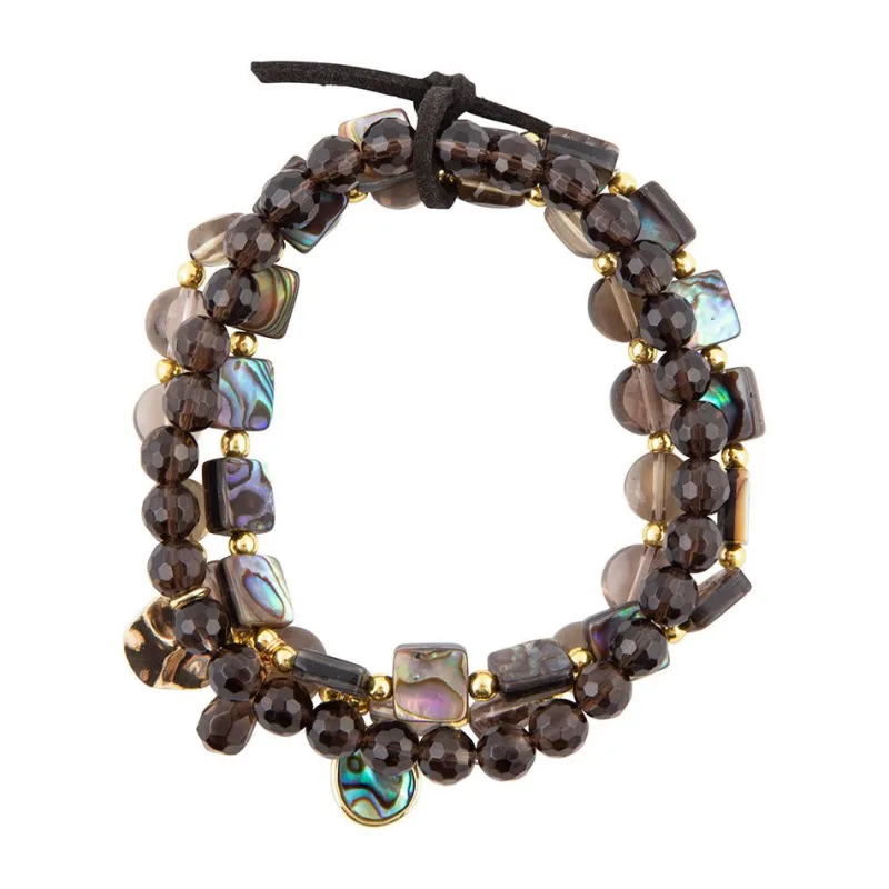 Sepia Sea Black Smoky Quartz and Blue Abalone Bracelet Set sold by Barse