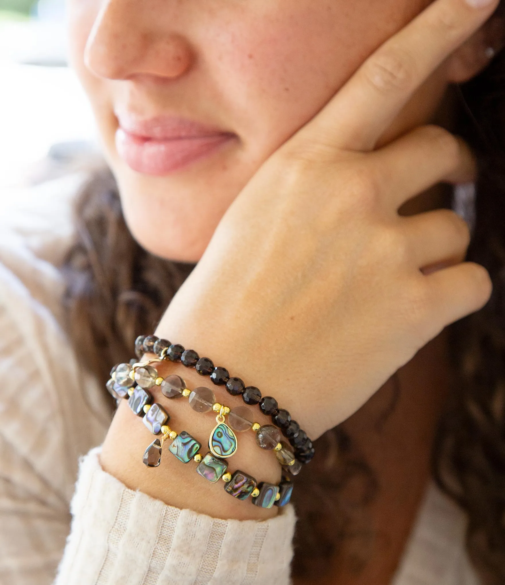 Sepia Sea Black Smoky Quartz and Blue Abalone Bracelet Set sold by Barse product image thumbnail 2