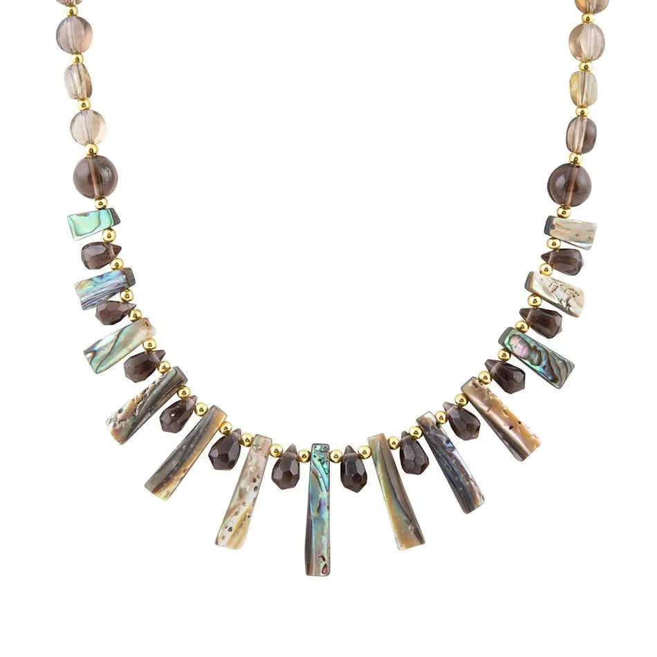 Sepia Sea Green Abalone Statement Golden Necklace sold by Barse