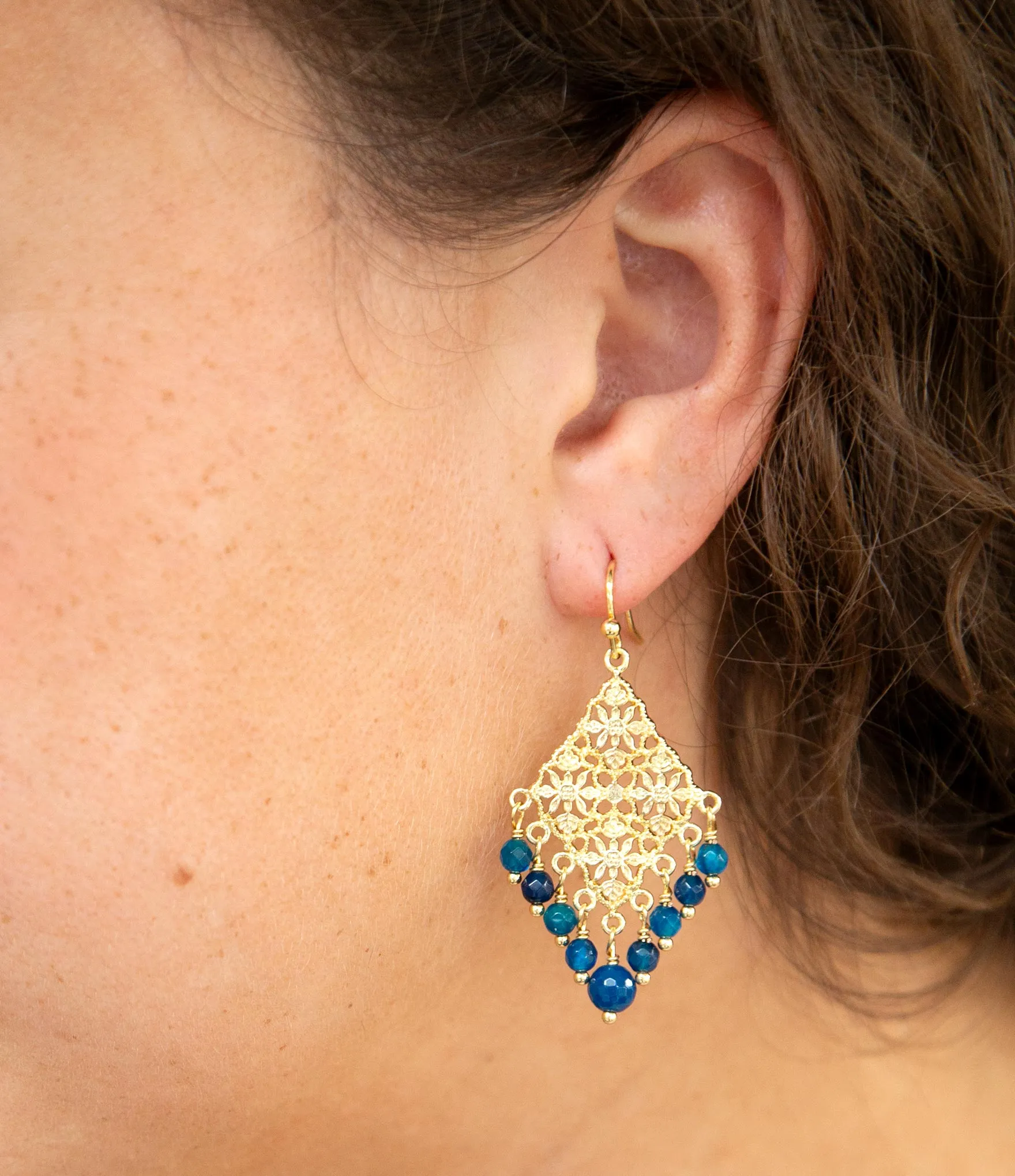Argo Blue Jade Golden Drop Chandelier Earrings sold by Barse product image thumbnail 2