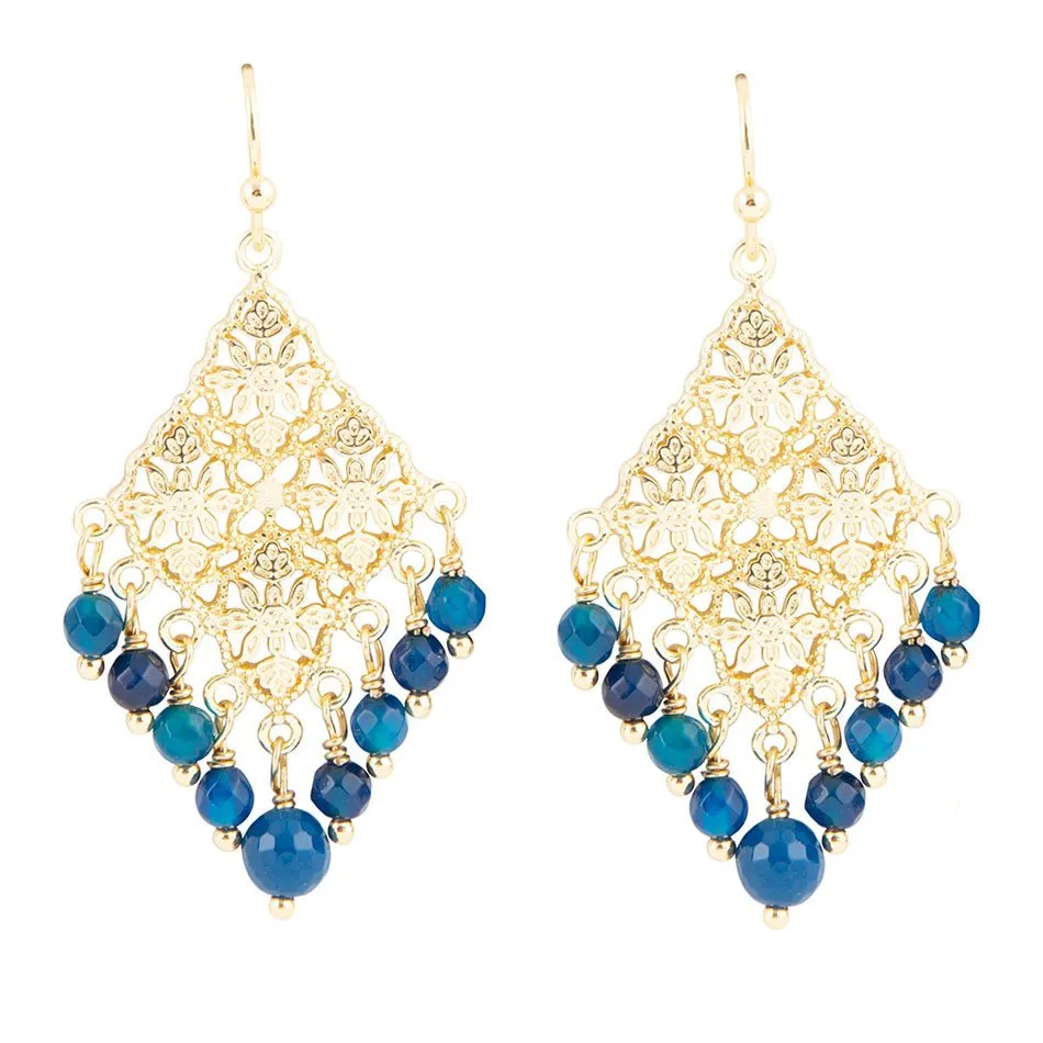 Argo Blue Jade Golden Drop Chandelier Earrings sold by Barse