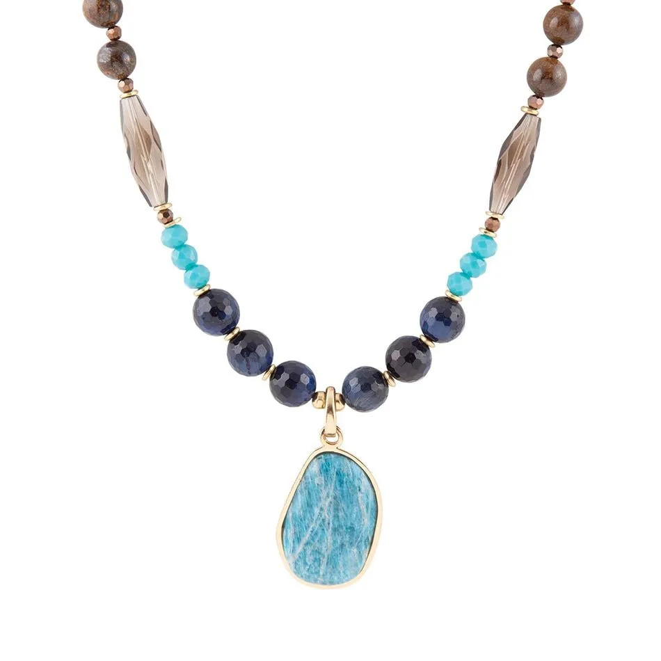 Argo Blue Apatite and Brown Tiger's Eye Golden Pendant Necklace sold by Barse