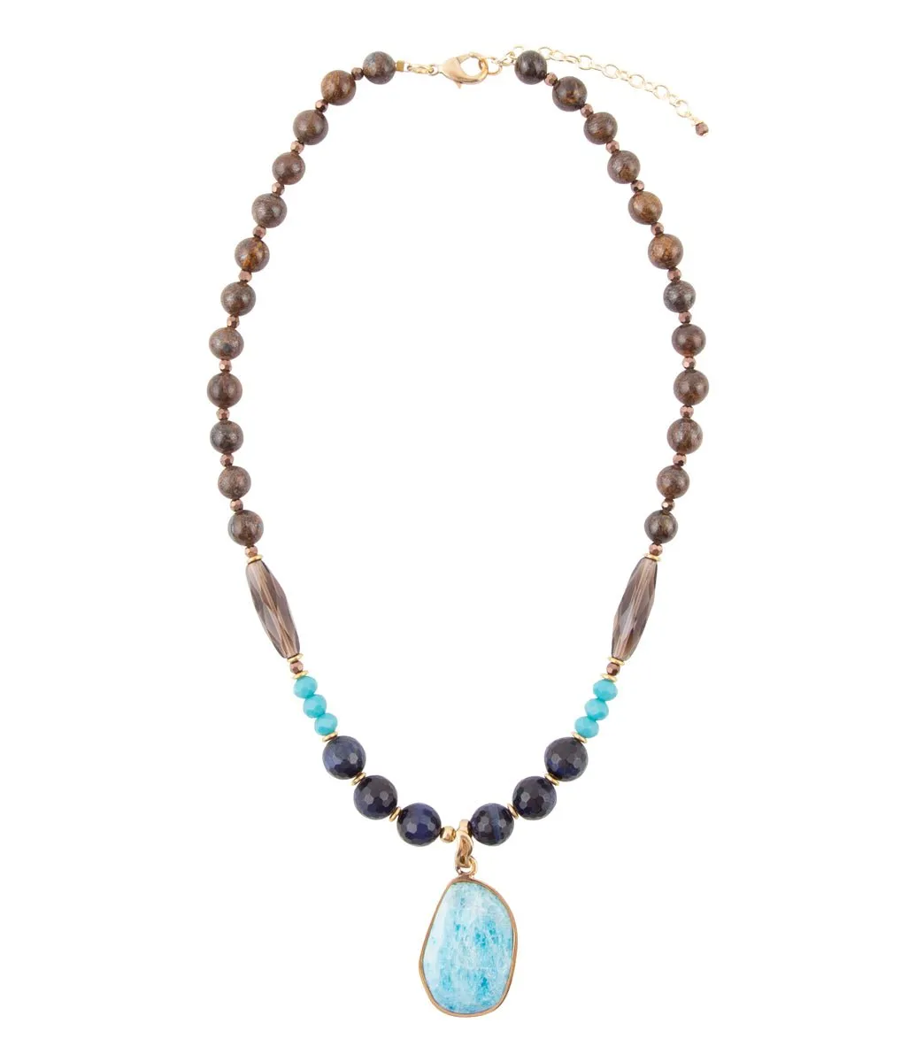 Argo Blue Apatite and Brown Tiger's Eye Golden Pendant Necklace sold by Barse product image thumbnail 4