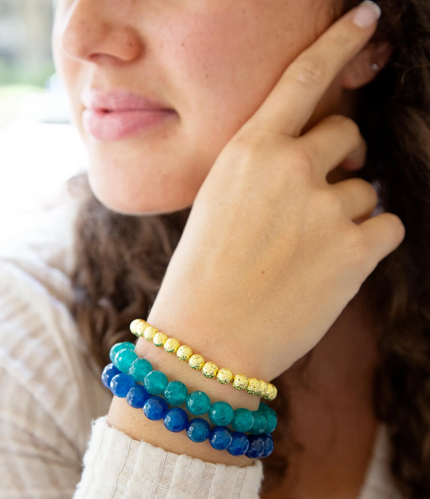 Argo Blue Jade Golden Stretch Bracelet Set sold by Barse product image thumbnail 2