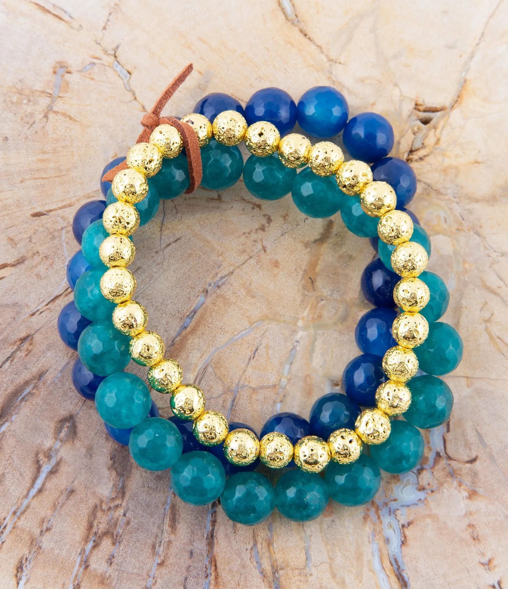 Argo Blue Jade Golden Stretch Bracelet Set sold by Barse product image thumbnail 3