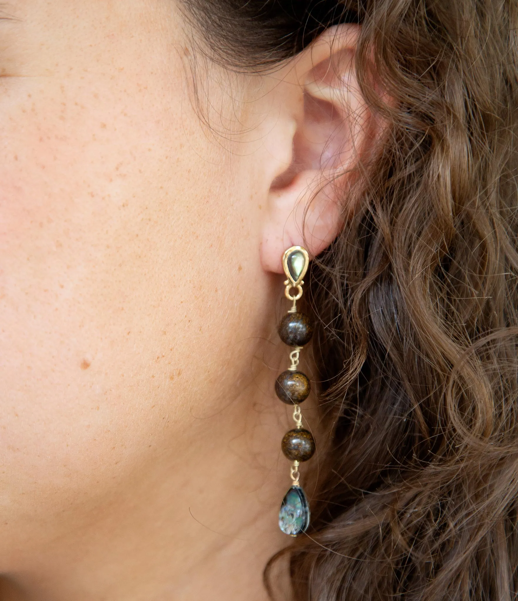 Sepia Sea Blue Abalone Post Golden Drop Earrings sold by Barse product image thumbnail 2