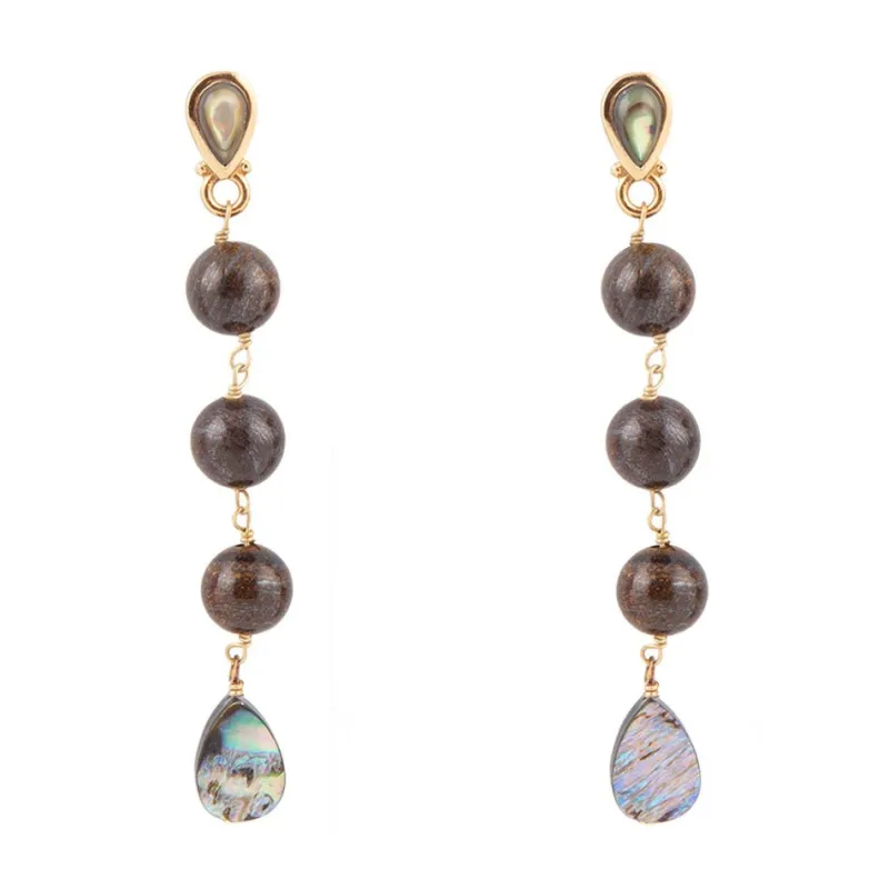 Sepia Sea Blue Abalone Post Golden Drop Earrings sold by Barse