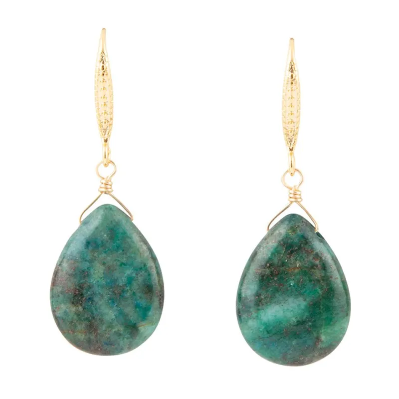 Mix of Blue and Green Chrysocolla Golden Drop Earrings sold by Barse