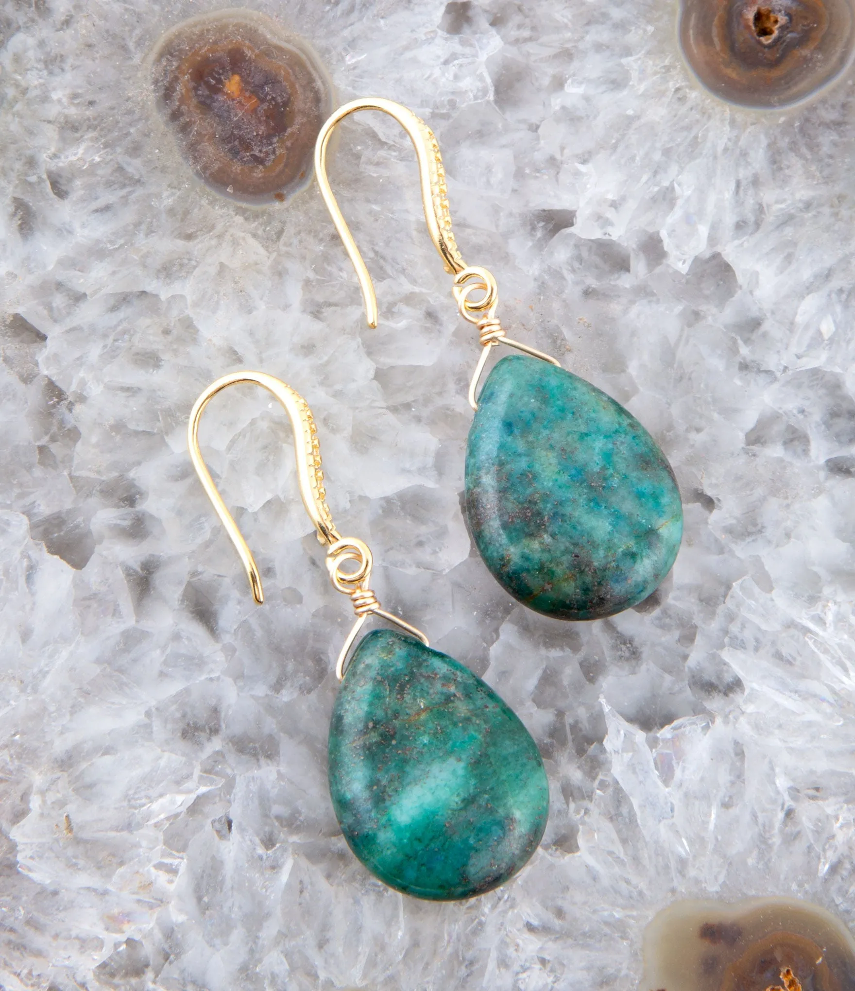 Mix of Blue and Green Chrysocolla Golden Drop Earrings sold by Barse product image thumbnail 2
