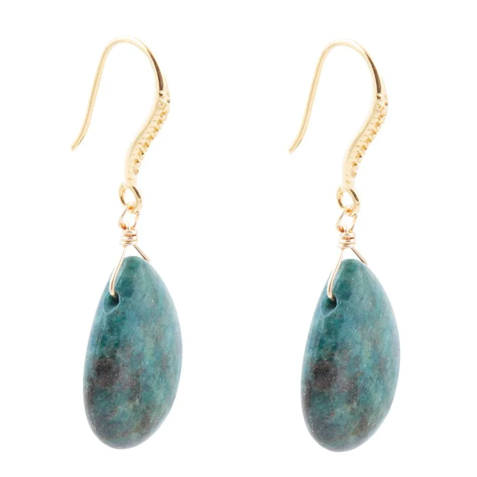 Mix of Blue and Green Chrysocolla Golden Drop Earrings sold by Barse product image thumbnail 3