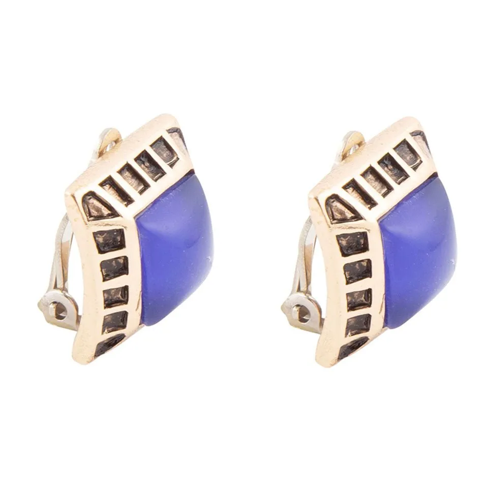 Blue Agate Golden Clip Earrings sold by Barse product image thumbnail 4