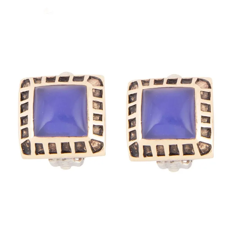 Blue Agate Golden Clip Earrings sold by Barse