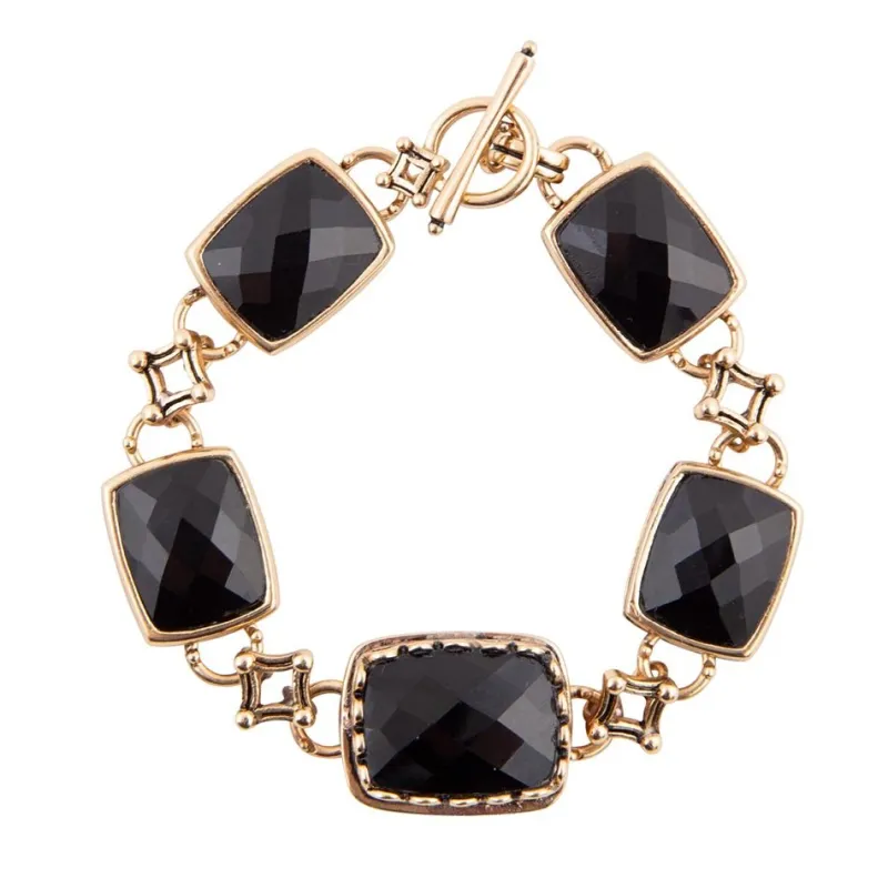 Black Onyx Golden Link Bracelet sold by Barse