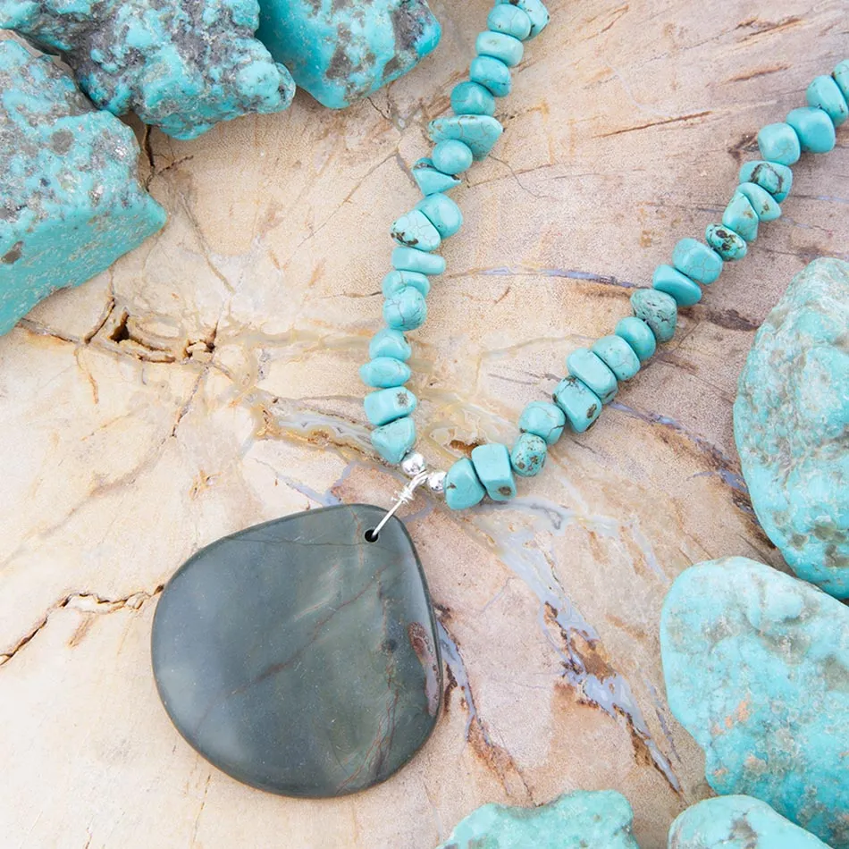 Pueblo Blue Turquoise Magnesite and Jasper Sterling Silver Necklace sold by Barse product image thumbnail 3