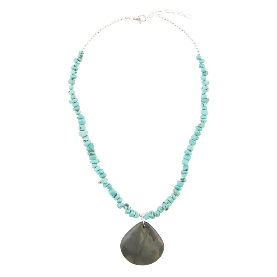 Pueblo Blue Turquoise Magnesite and Jasper Sterling Silver Necklace sold by Barse product image thumbnail 5